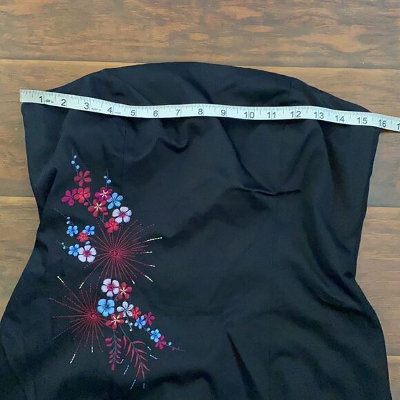 Vintage Y2K Express Black Strapless Floral Embroidered Dress 2000’s Feminine - Picture 6 of 9